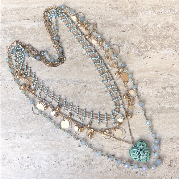 4 Layer Bohemian Gold & Jade Green Gypsy Necklaces - Picture 2 of 4